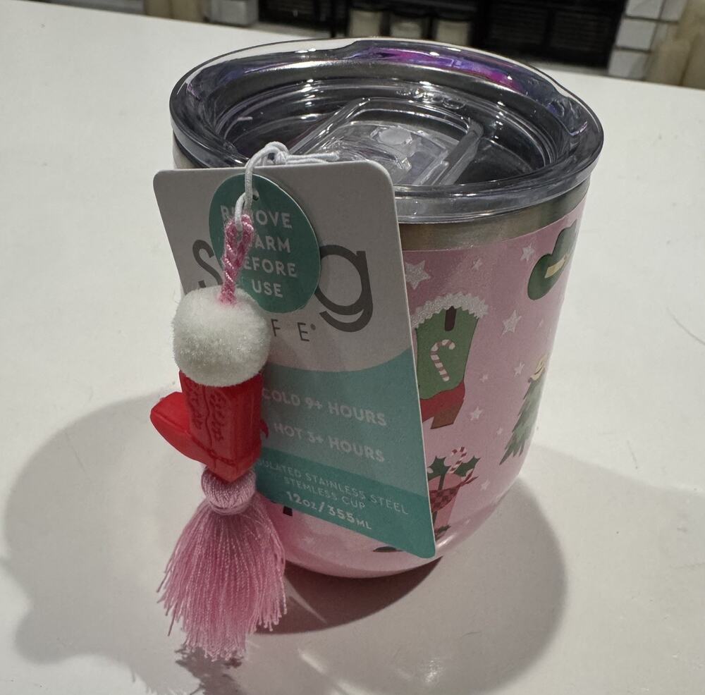 NWT Swig Life 12oz Wine Cup Mug Howdy Holidays Insulated Pink Cowboy Boots Hat